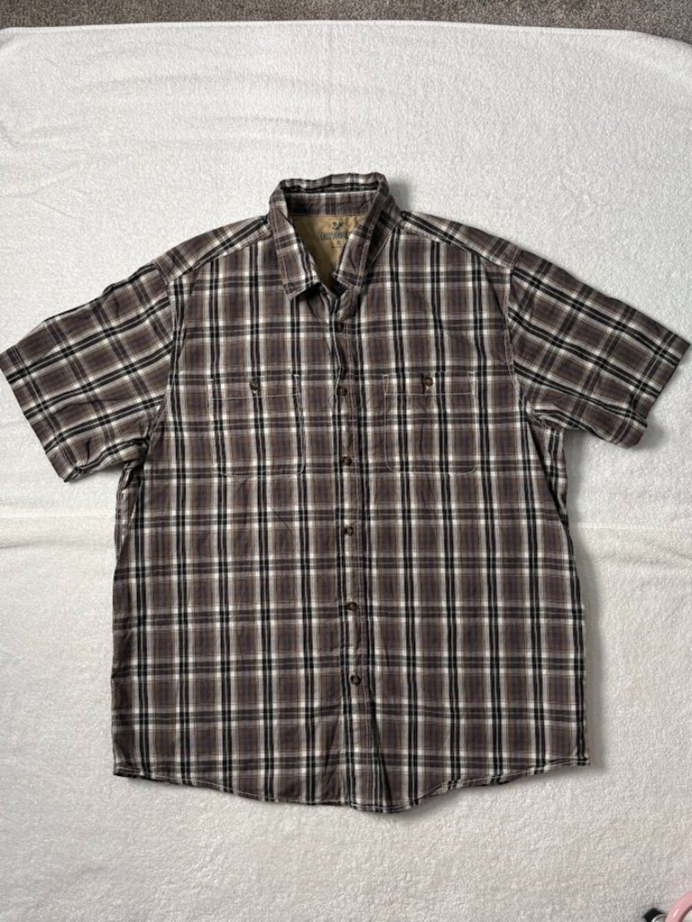 Outdoor Life Men's XL Brown Black Plaid Short Sleeve Button Down Cotton Shirt